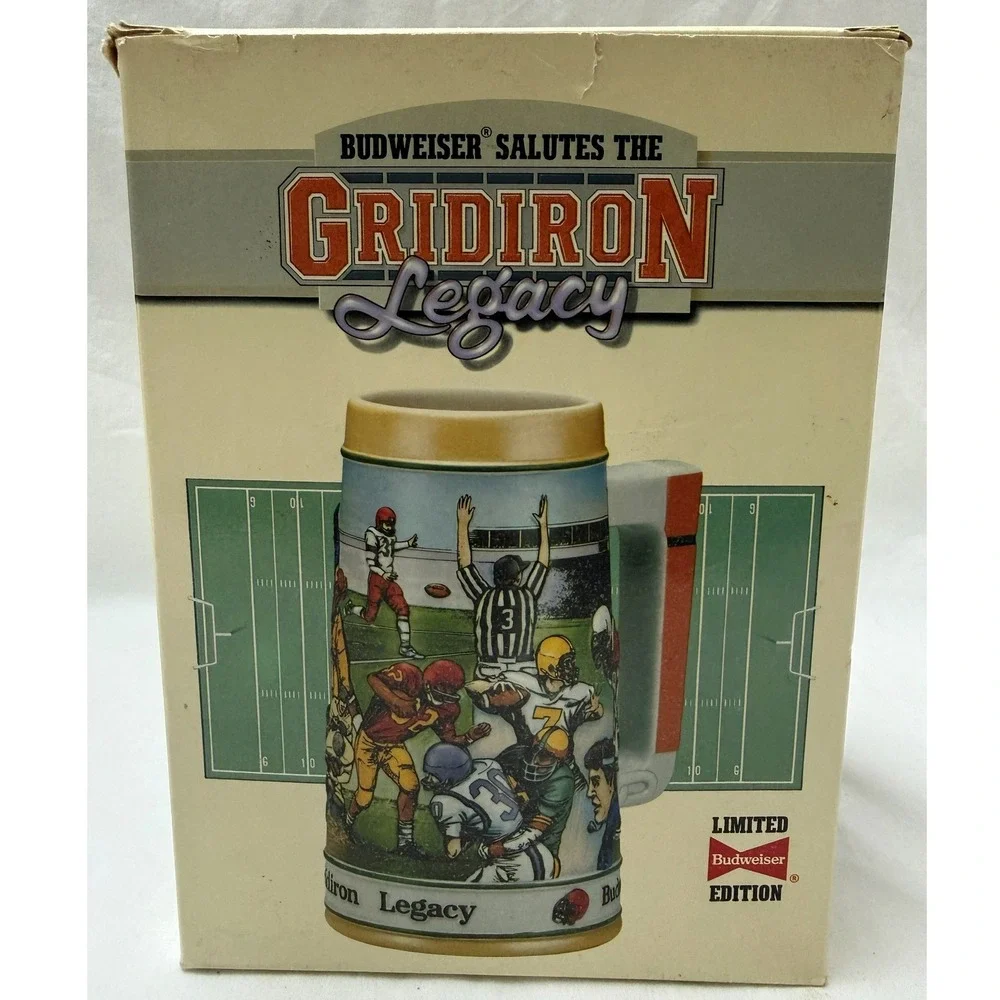 Vintage 1990 Budweiser Stein Gridiron Legacy Sports Series With‎ Box & COA